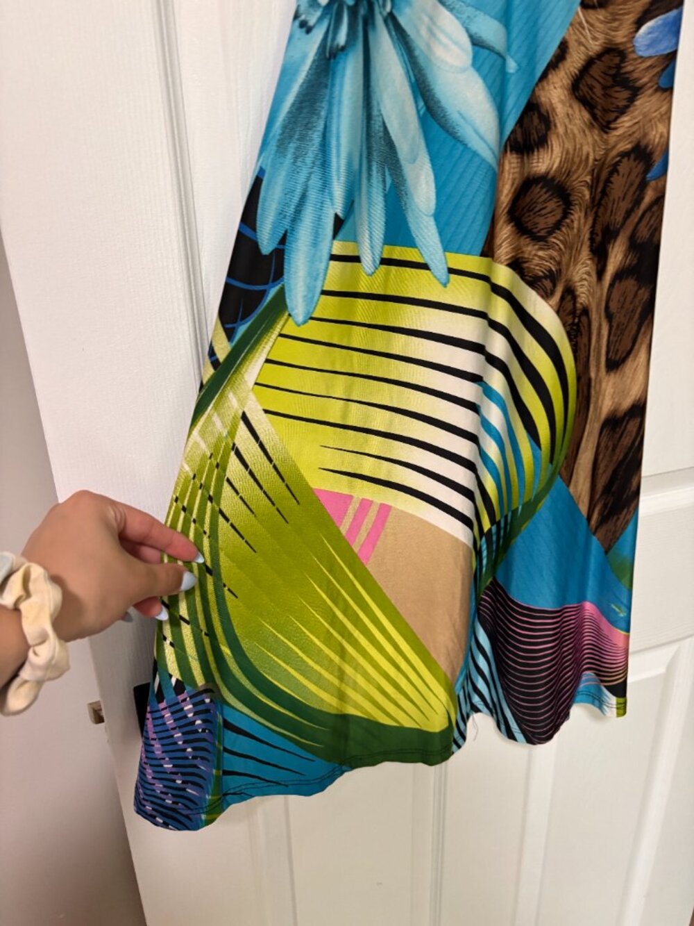 Abstract Print Midi Dress | Blue & Green Colourful Spaghetti Strap Dress (M) - Picture 8 of 11